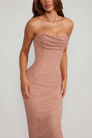 Oh Polly Embellished Palermo robe bandeau caramel perles