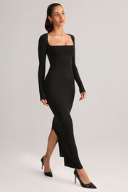 Oh Polly Lux robe longue noire col carré moulante