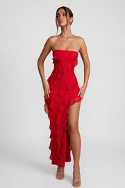 Oh Polly Nevali 5634 robe maxi rouge volants