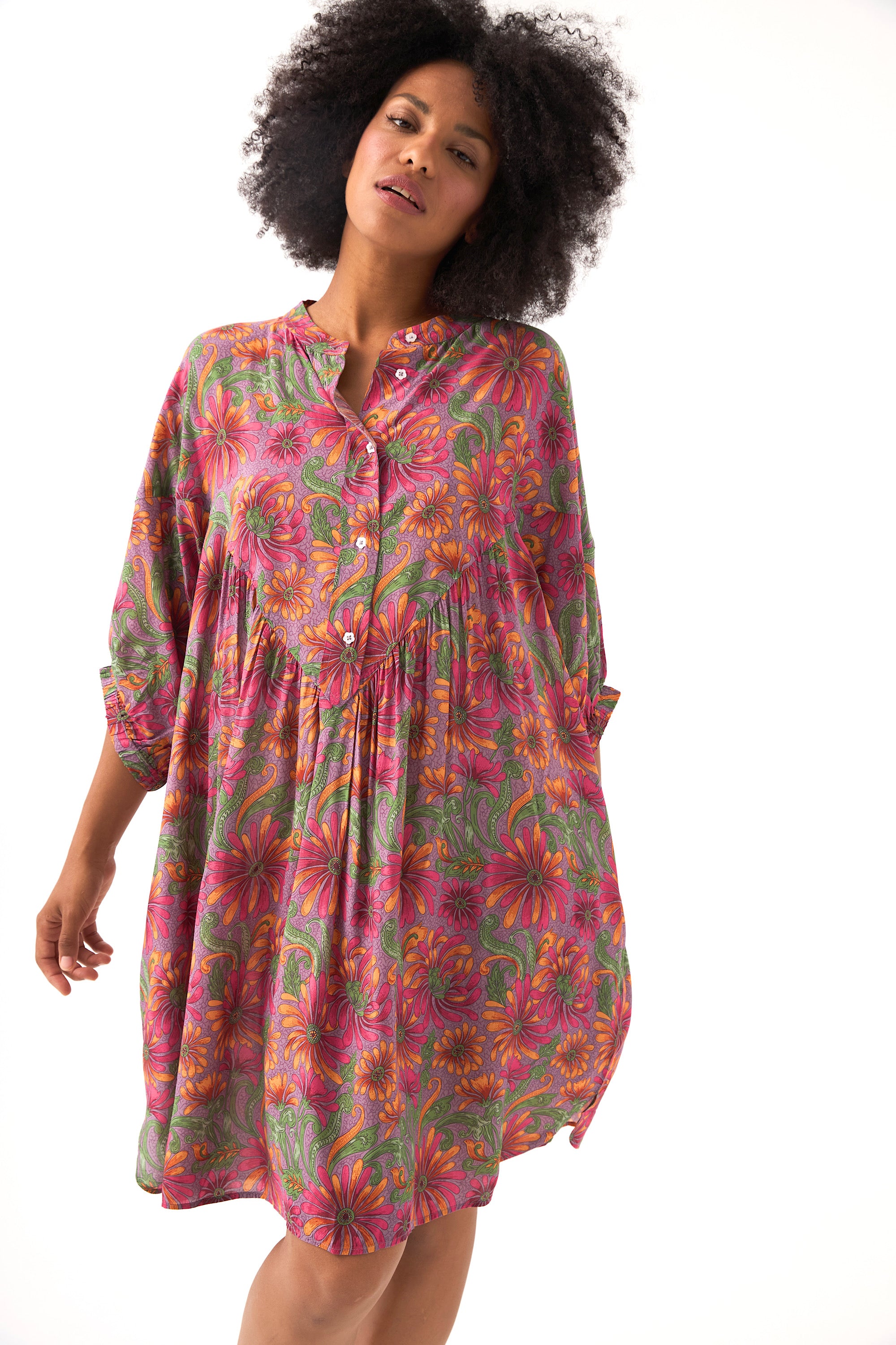 Chicosoleil Agathe robe courte satin viscose fleurie