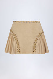 Oh Polly Jalsa Mini Jupe Camel Suédine Lacets Mi-Taille