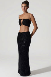 Oh Polly Embellished Ariana 12369 crop top noir sequins