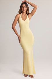 Oh Polly Hallie Modal Halterneck Robe longue citron 150 cm dos nu