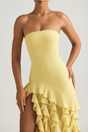 Oh Polly Diletta 8380 robe longue bustier jaune volants
