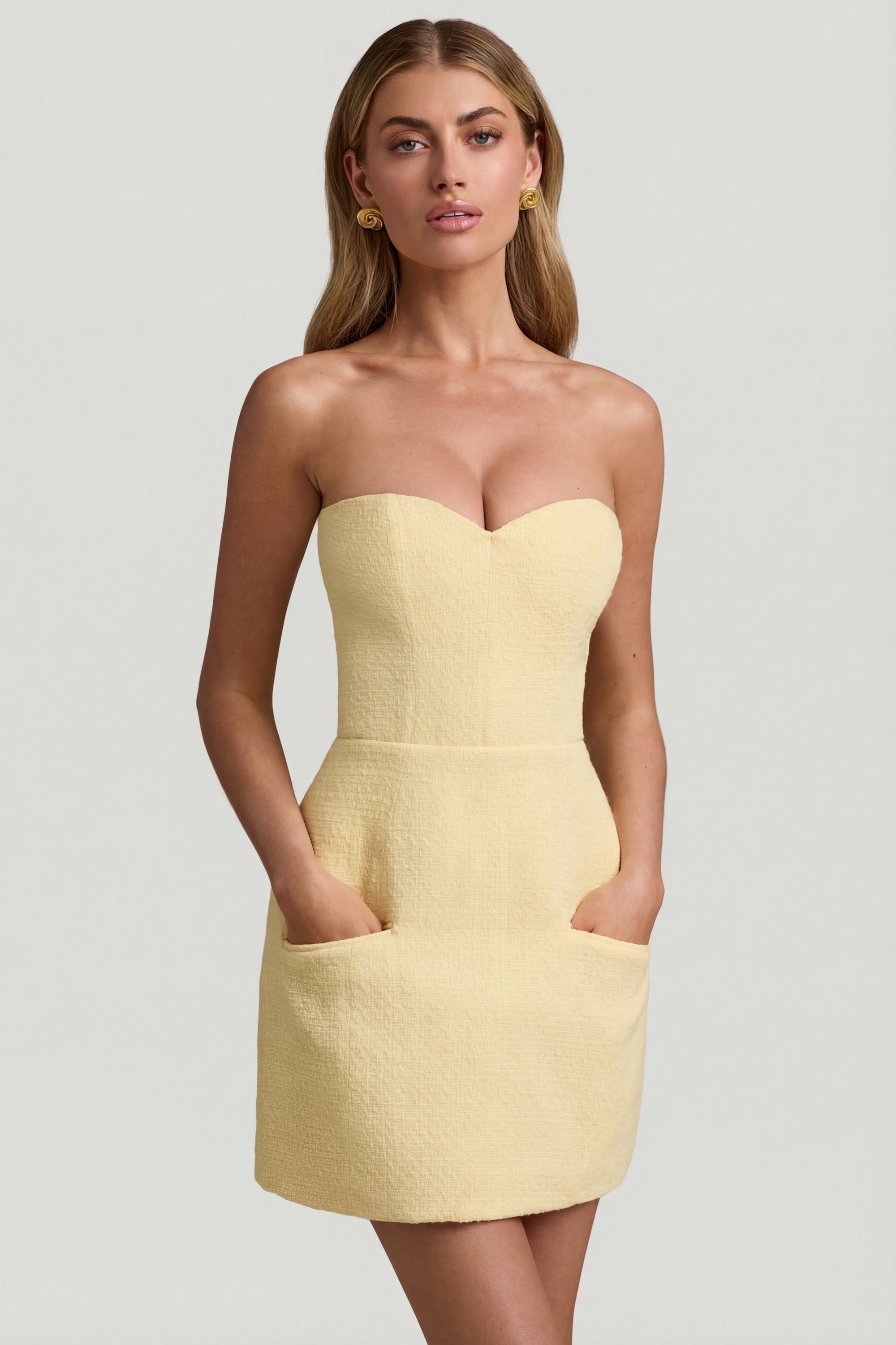 Oh Polly Taia robe mini bustier jaune pastel corset