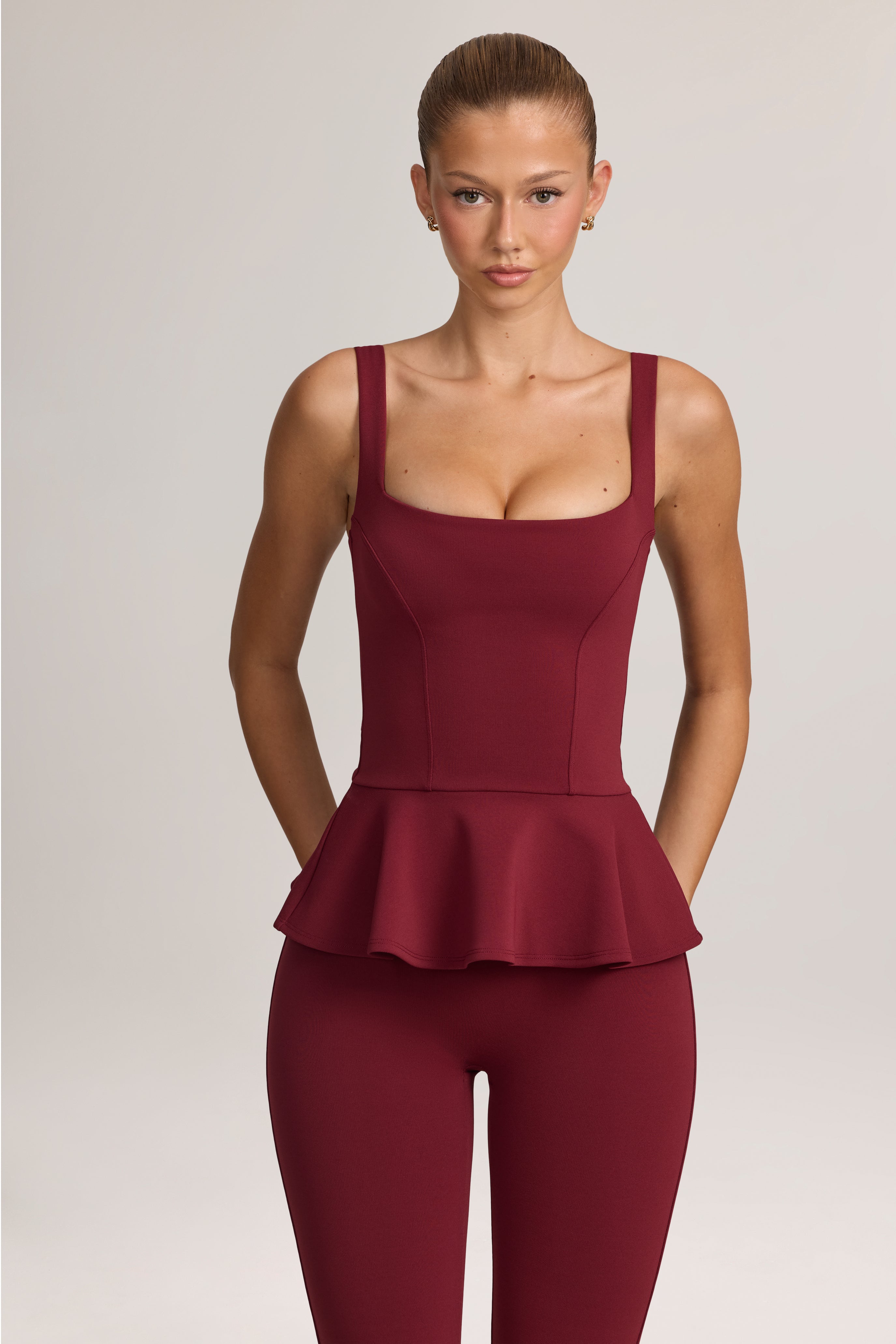 Oh Polly Gene top péplum bordeaux ponte