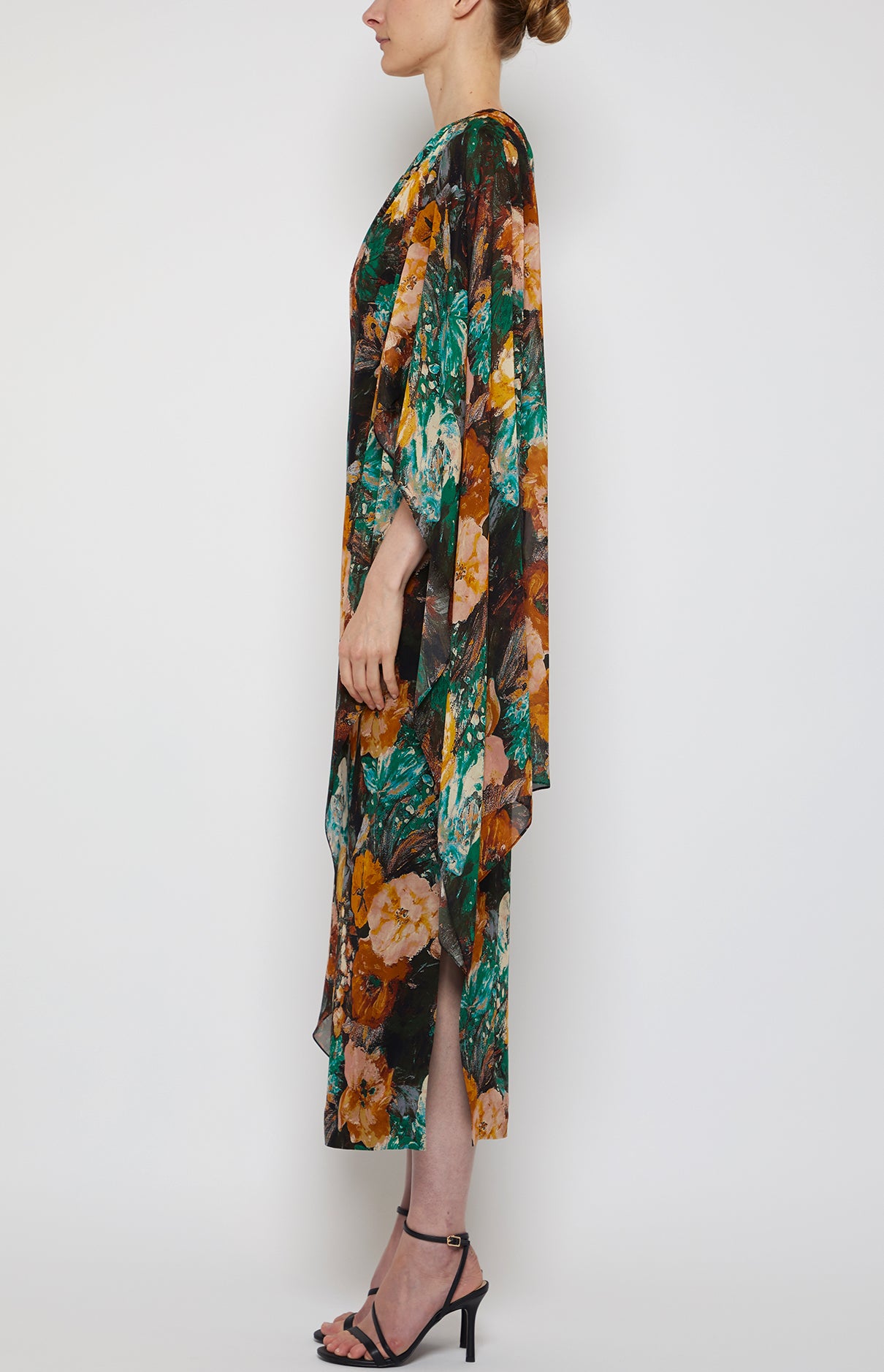 Prabal Gurung Sari Midi Dress robe vert jaune une épaule