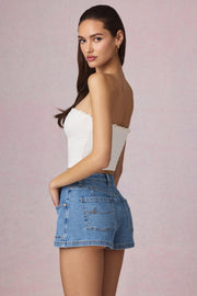 Oh Polly Beata short en jean bleu taille haute coton
