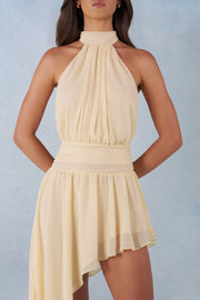 Oh Polly Dresses Halterneck Asymmetric Maxi Dress robe jaune