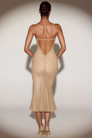 Oh Polly Dresses Bellara Metallic Lace robe dorée dos nu
