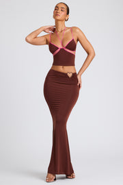 Oh Polly Skirts 8009 jupe maxi marron taille mi-haute jersey