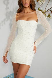 Oh Polly Milan 6902 robe ivoire corset perlée mini
