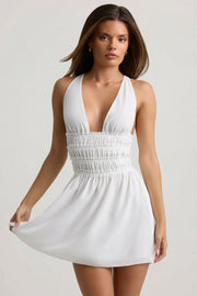 Oh Polly Kaelis Robe Mini Blanche Dos Croisé Évasée