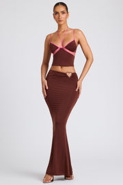 Oh Polly Skirts 8009 jupe maxi marron taille mi-haute jersey