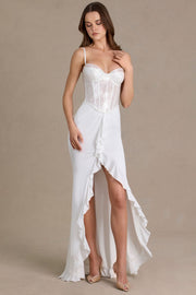 Oh Polly Robe Corset Dentelle Snow Sequin Fendue Volants