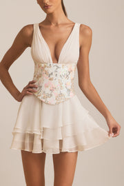 Oh Polly Sakura 13511 mini robe ivoire corset fleuri