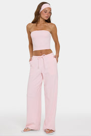 Oh Polly Ribbed Jersey Low-Rise Pantalon Pêche Rayé Taille Basse