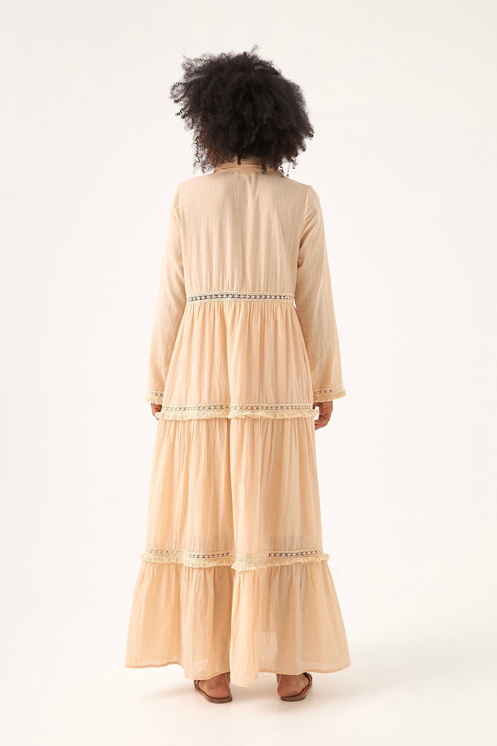 Chicosoleil Selena robe longue beige sève coton brodée