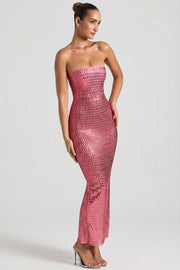 Oh Polly Amaya robe bustier longue pastèque strass