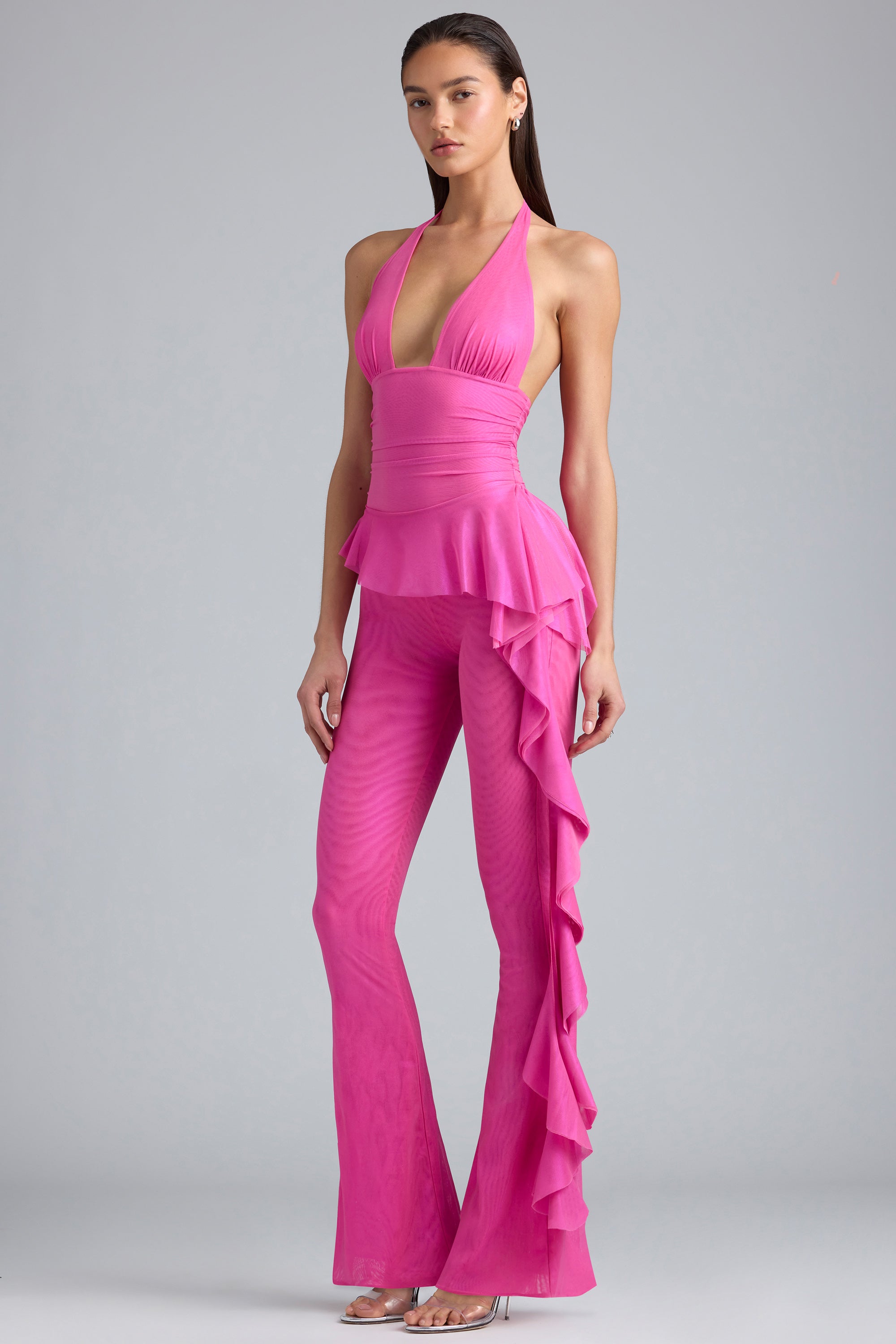 Oh Polly Reese 8204 pantalon flare rose volants métal