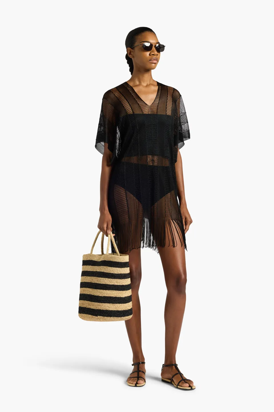 Liviana Conti Zaira poncho noir franges taille unique