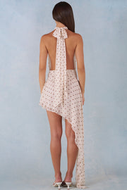 Oh Polly Dresses Halterneck Asymmetric Maxi Dress robe ivoire pois