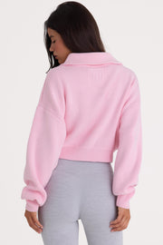 Oh Polly sweat zippé court rose clair côtelé coton