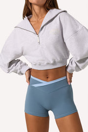 Oh Polly Knitwear BT2083 sweat cropped gris chiné col zippé