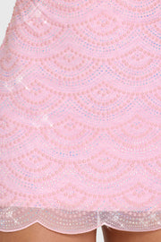 Oh Polly Embellished Auri 15704 mini robe rose bonbon perles