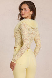 Oh Polly Solaya Cardigan dentelle jaune citron fourrure