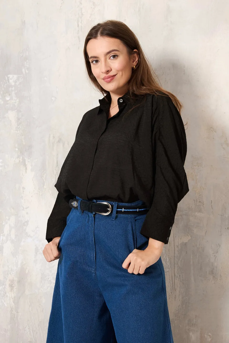 Chicosoleil Jany chemise oversize noire marbré coton