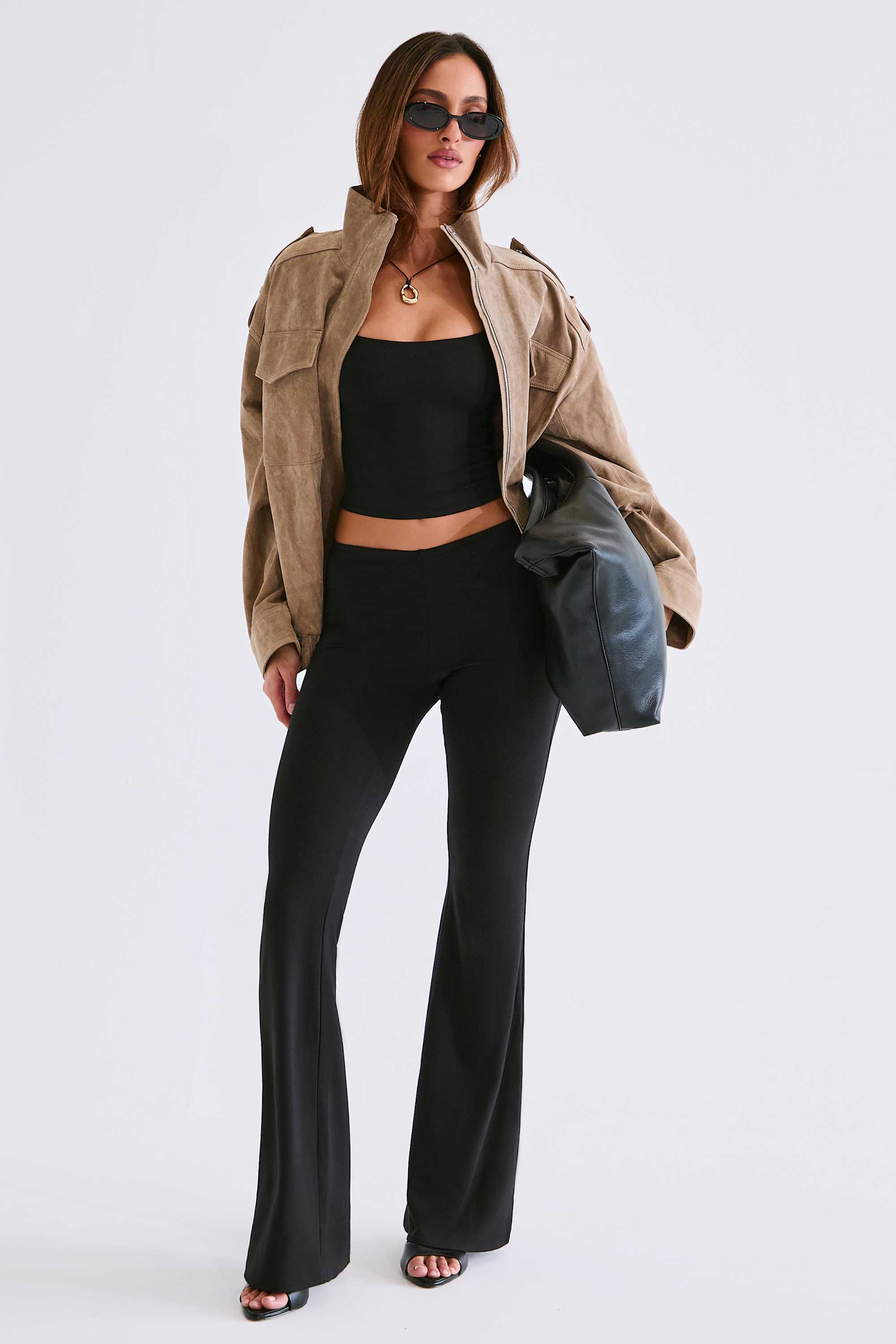Oh Polly Patsy 14826A pantalon flare noir modal taille mi-haute