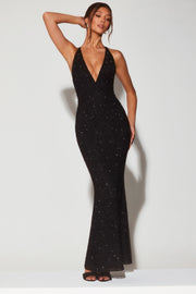 Oh Polly Embellished Verona 7210 robe halter noire perlée