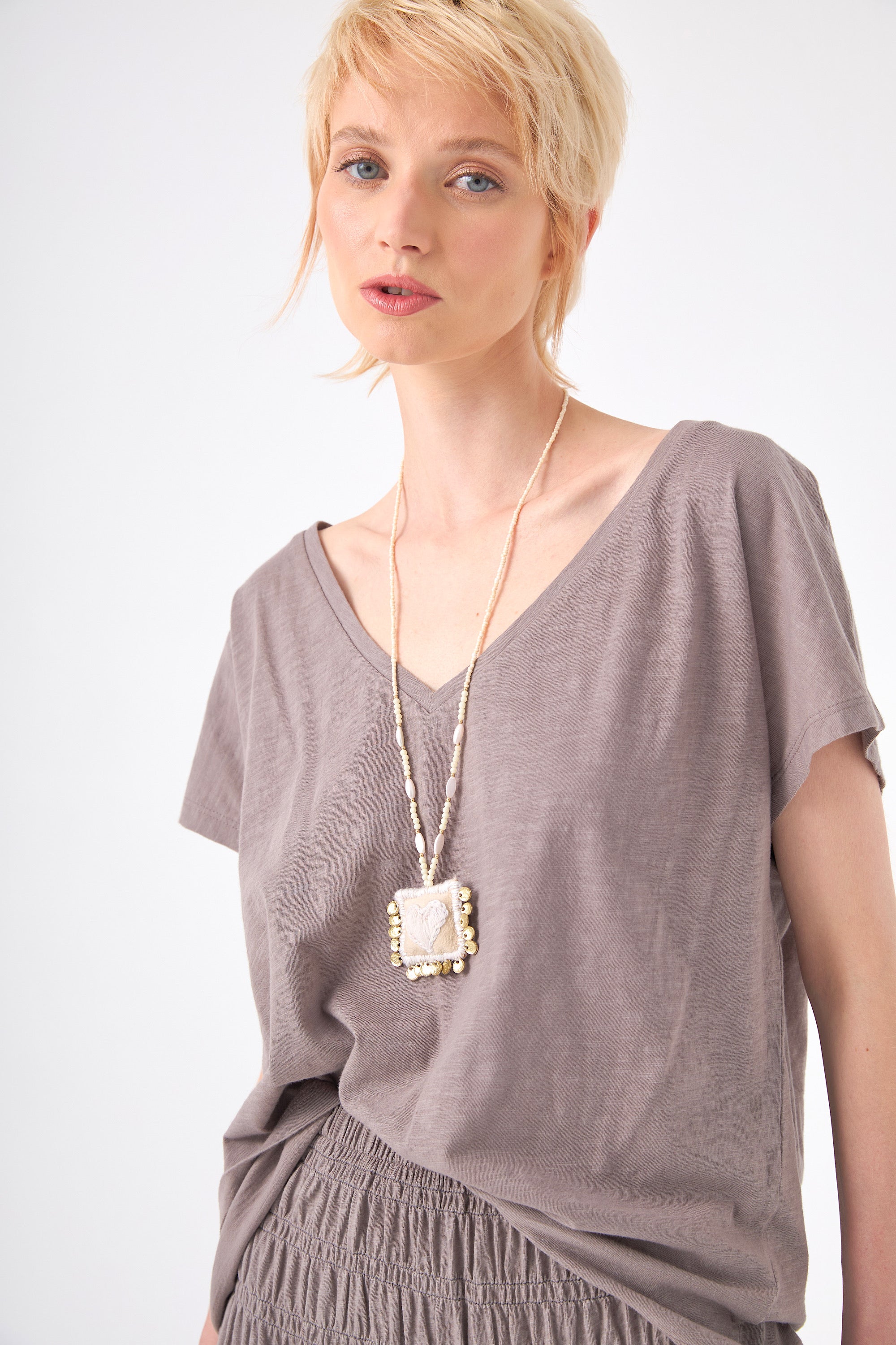 Chicosoleil Roxy tee-shirt oversize gris flanelle coton