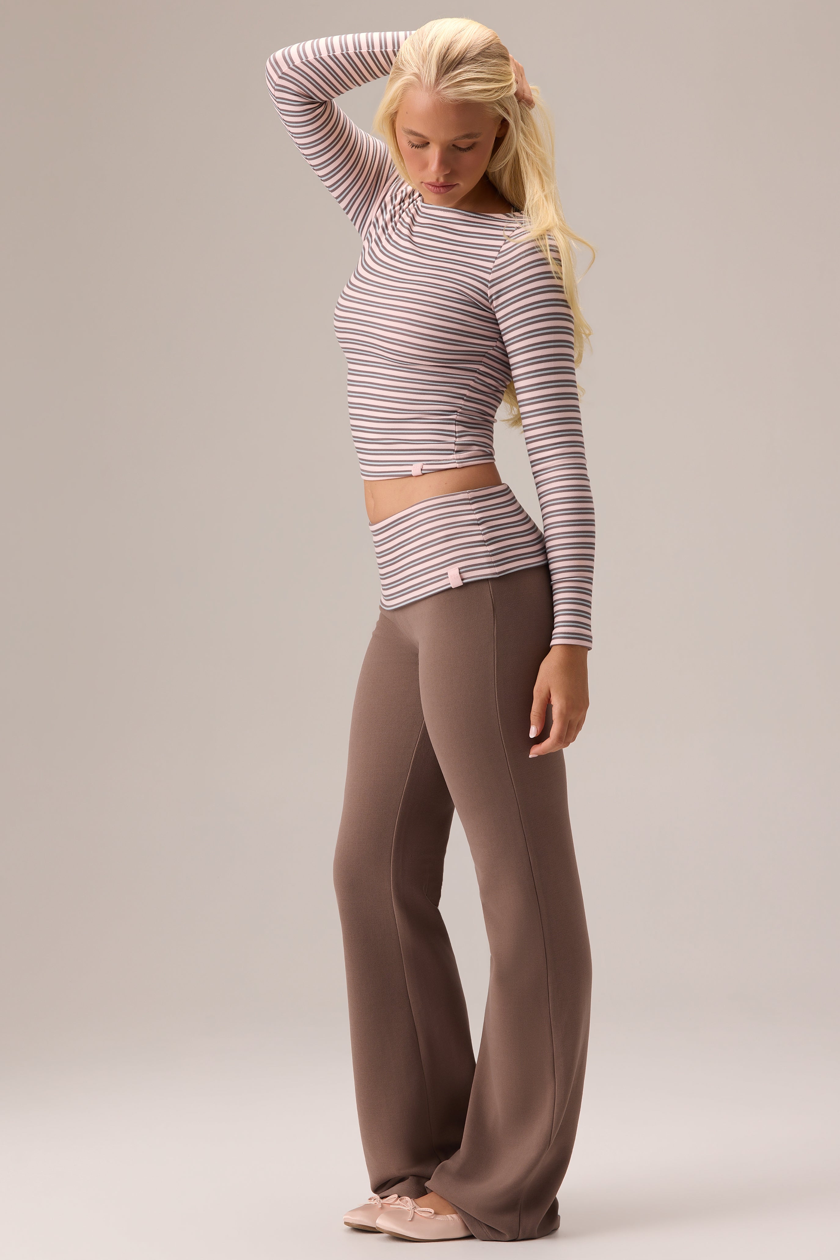 Bo+Tee Plush top marron rayé manches longues taille S crop