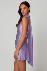 Oh Polly Kiraz robe mini satin lilas asymétrique