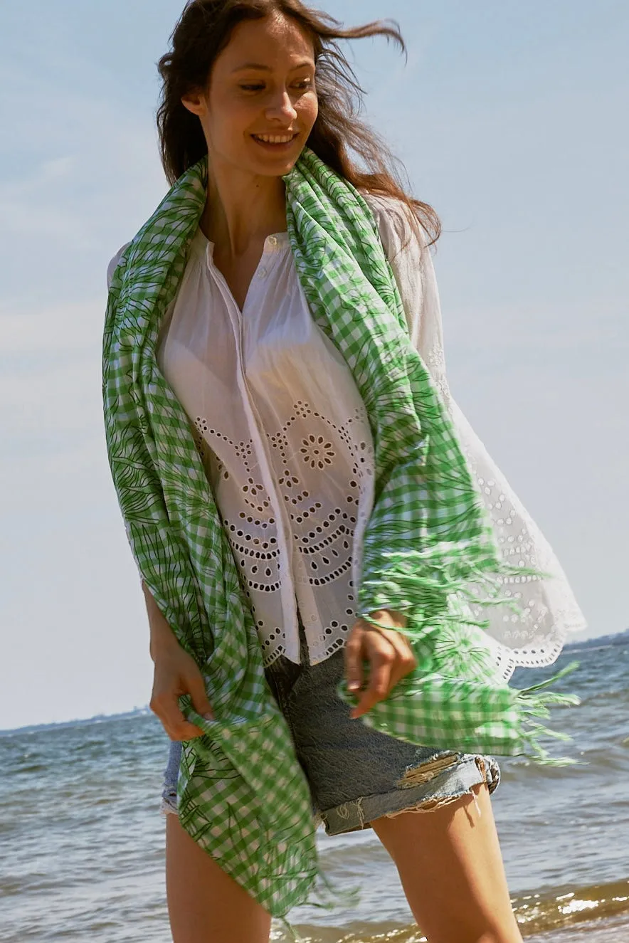 Chicosoleil Vichy Bohème étole verte coton