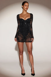 Oh Polly Jovie 15271 robe mini bustier sequins noir Black