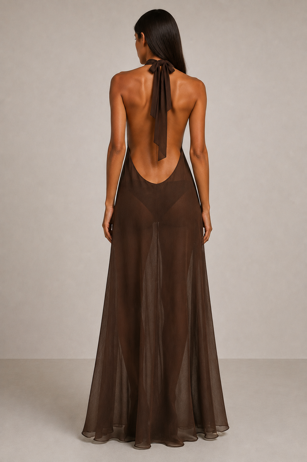 The Ethiquette Long Joy Dress robe marron mousseline de soie