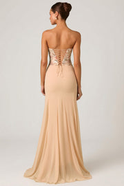 Oh Polly Embellished Lysana robe bustier Floral Beige