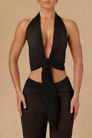 Oh Polly Harbour crop top noir halterneck noué