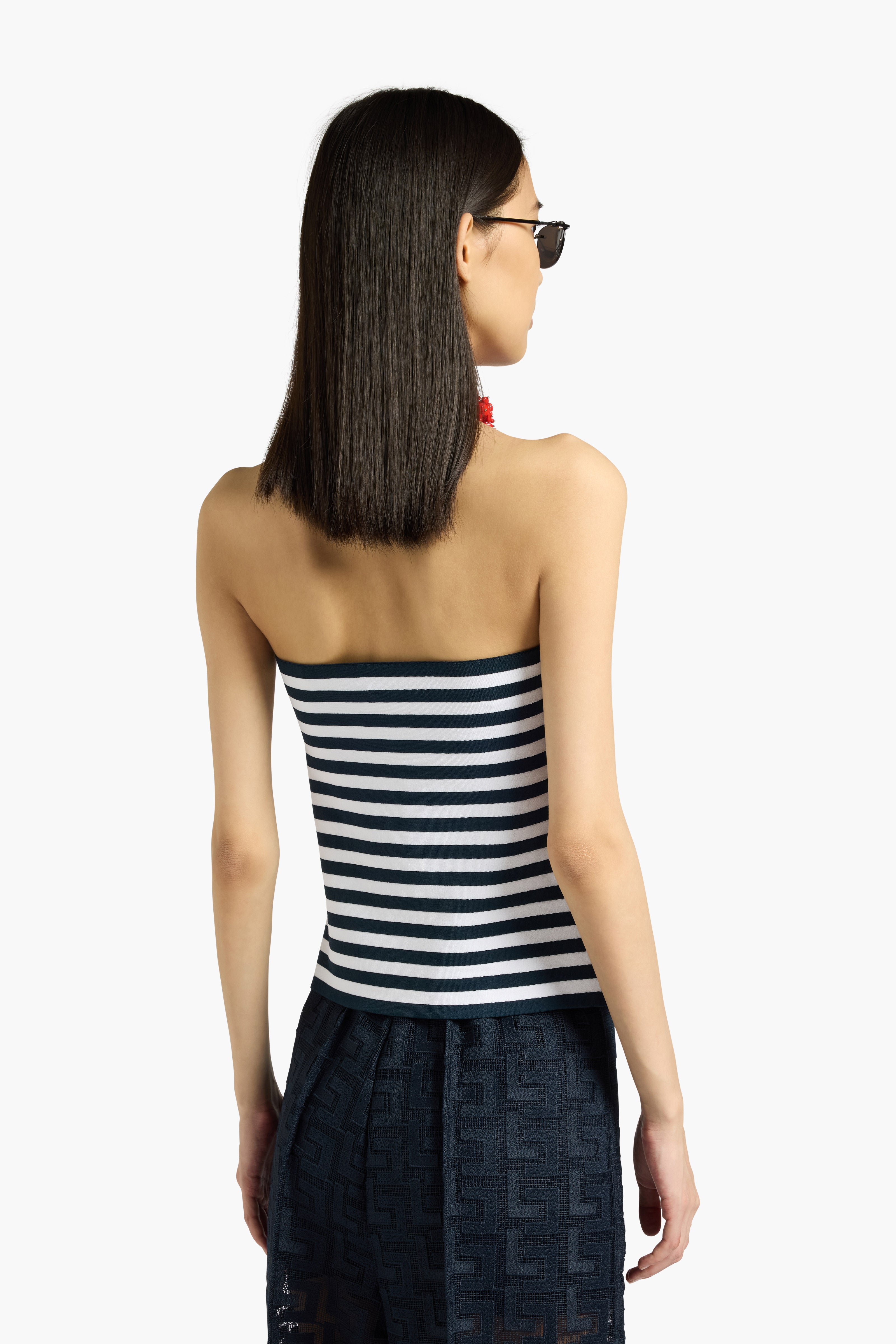 Liviana Conti Gwenda top bandeau viscose bleu-blanc