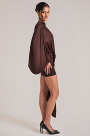Oh Polly cape robe mini marron chocolat dos ouvert
