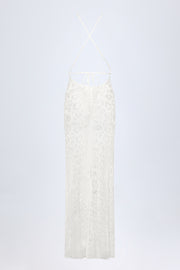 Oh Polly Embellished Robe Maxi Blanche Dos Nu Léopard