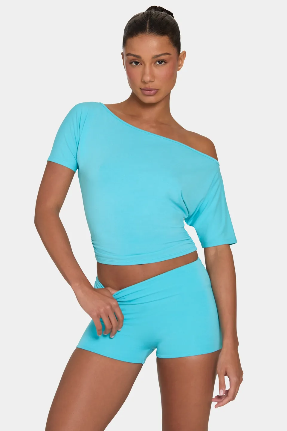 Oh Polly Tops Haut ButterCloud Aqua Épaules Dénudées