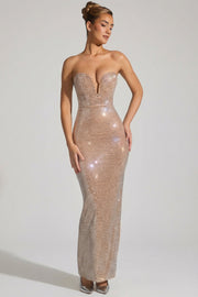 Oh Polly Lucile robe bustier strass miel fendue