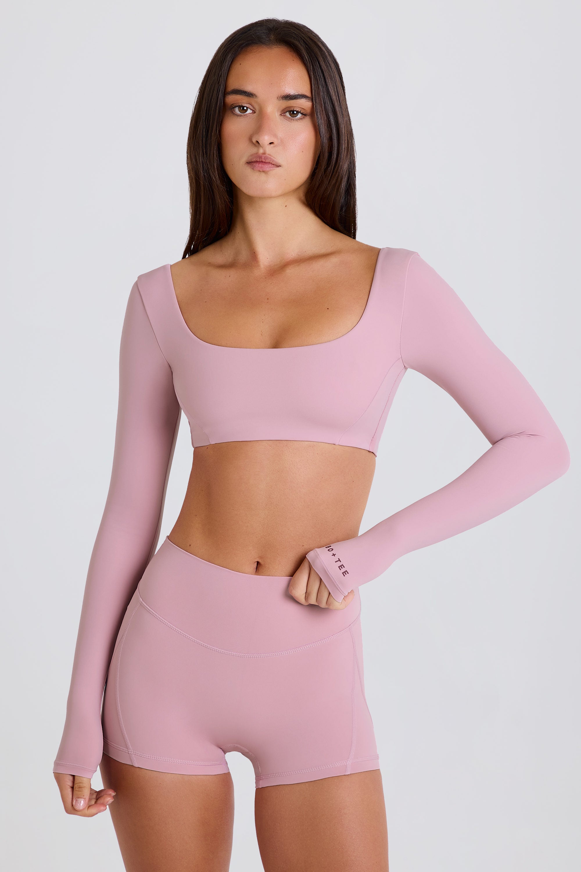Oh Polly BT2489 crop top mauve manches longues