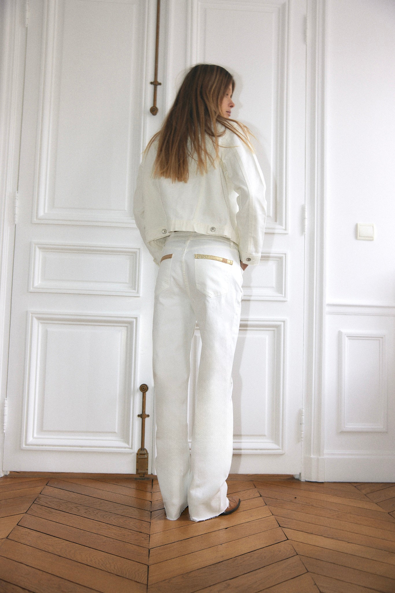 The Ethiquette Apollonia Orphée jean blanc denim taille mi-haute
