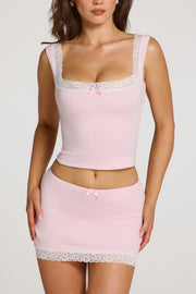 Oh Polly Gila top modal dentelle Baby Pink col carré crop