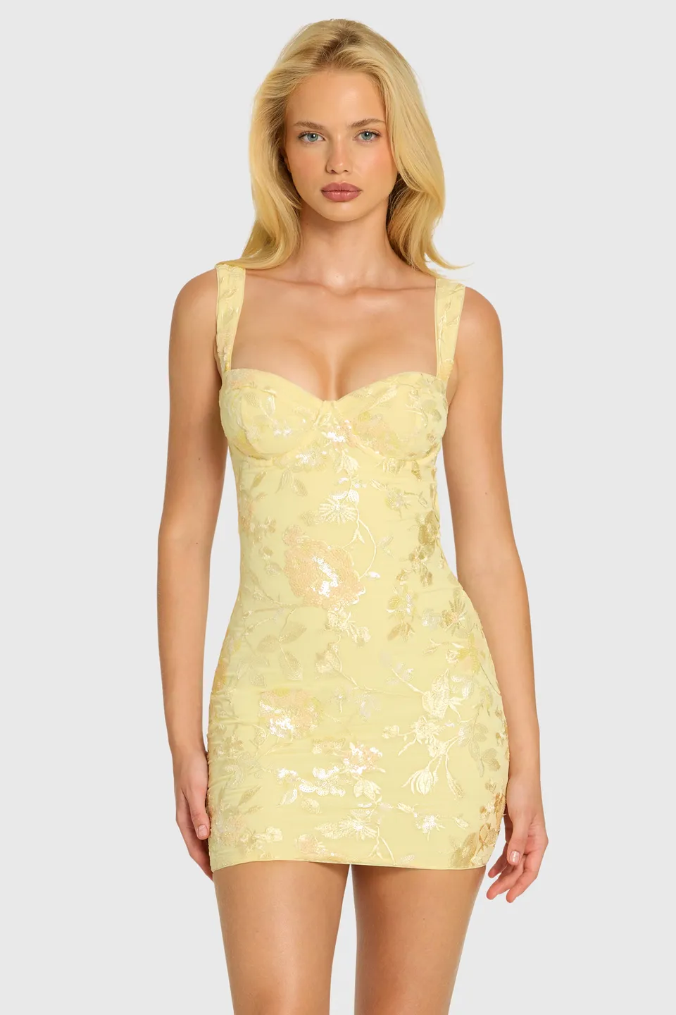 Oh Polly Pia Robe Bodycon Mini Butter Jaune à Sequins